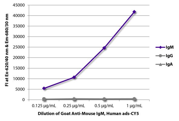 Abbildung: Ziege IgG anti-Maus IgM (µ)-Cy5, MinX Hu