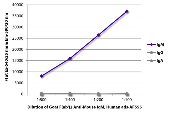 Abbildung: Ziege F(ab')2 anti-Maus IgM (µ)-Alexa Fluor 555, MinX Hu