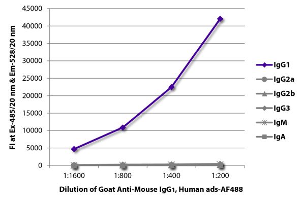 Abbildung: Ziege IgG anti-Maus IgG1 (Fc)-Alexa Fluor 488, MinX Hu