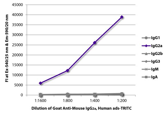 Abbildung: Ziege IgG anti-Maus IgG2a (Fc)-TRITC, MinX Hu