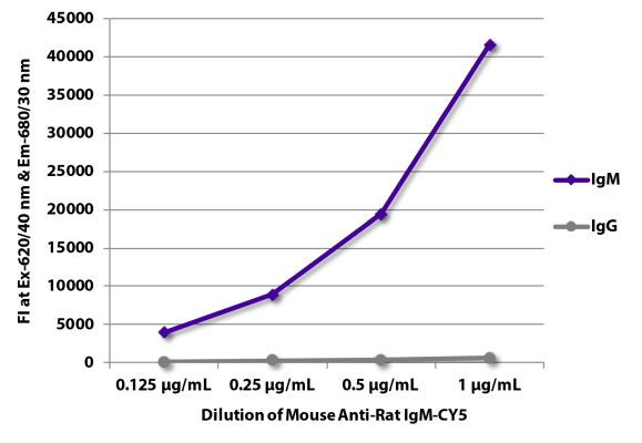 Abbildung: Maus IgG anti-Ratte IgM (µ)-Cy5, MinX keine